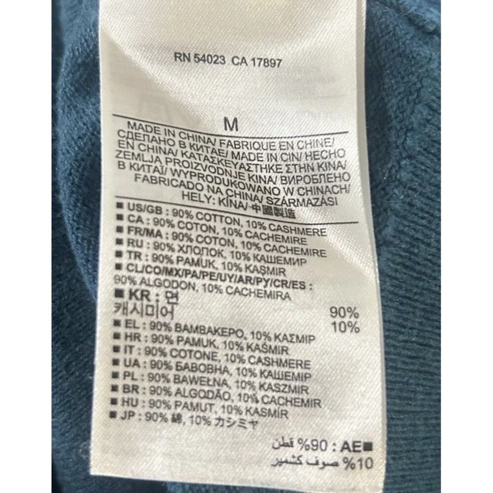 Banana Republic Men Sz M Sweater Blue Teal Cotton Cashmere V-Neck Pullover Soft